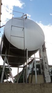 An overhead water storage tank 